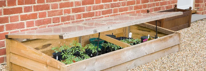 Holzrahmen mit Erde und Pflanzen